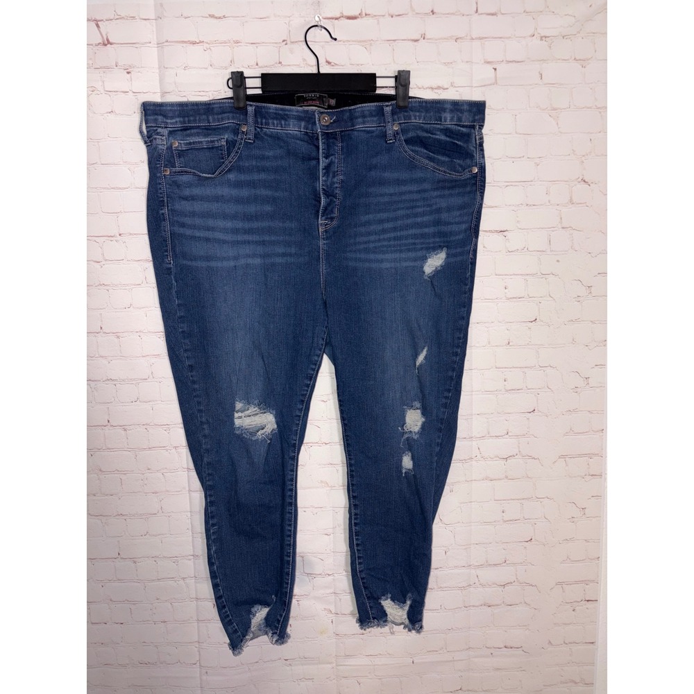 Torrid Sky High Skinny Jeans 24S Medium Wash Distressed Frayed Hem Plus Size